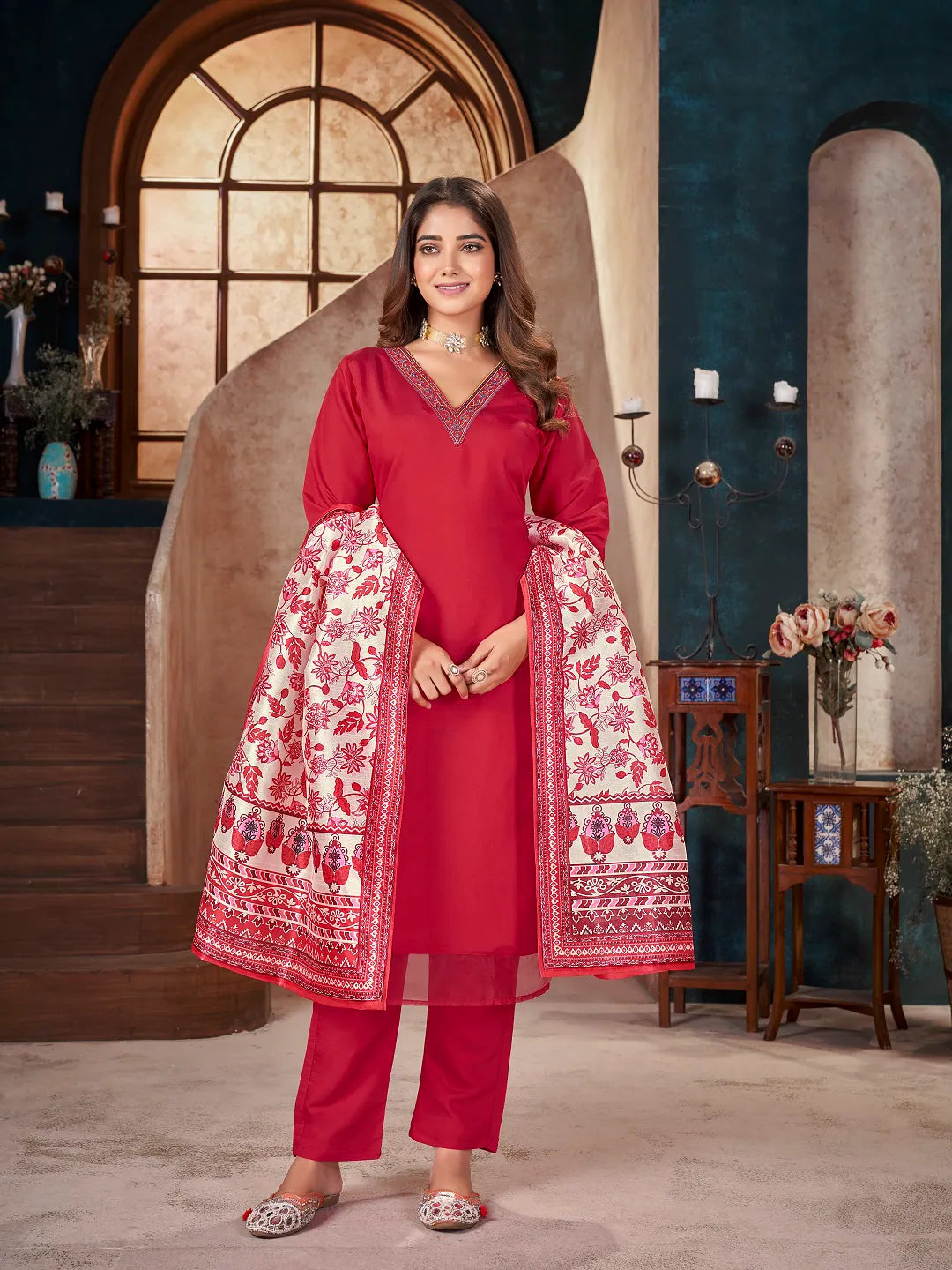 Red Embroidered Kurta Set with Dupatta | Women's Indian Kurta ...