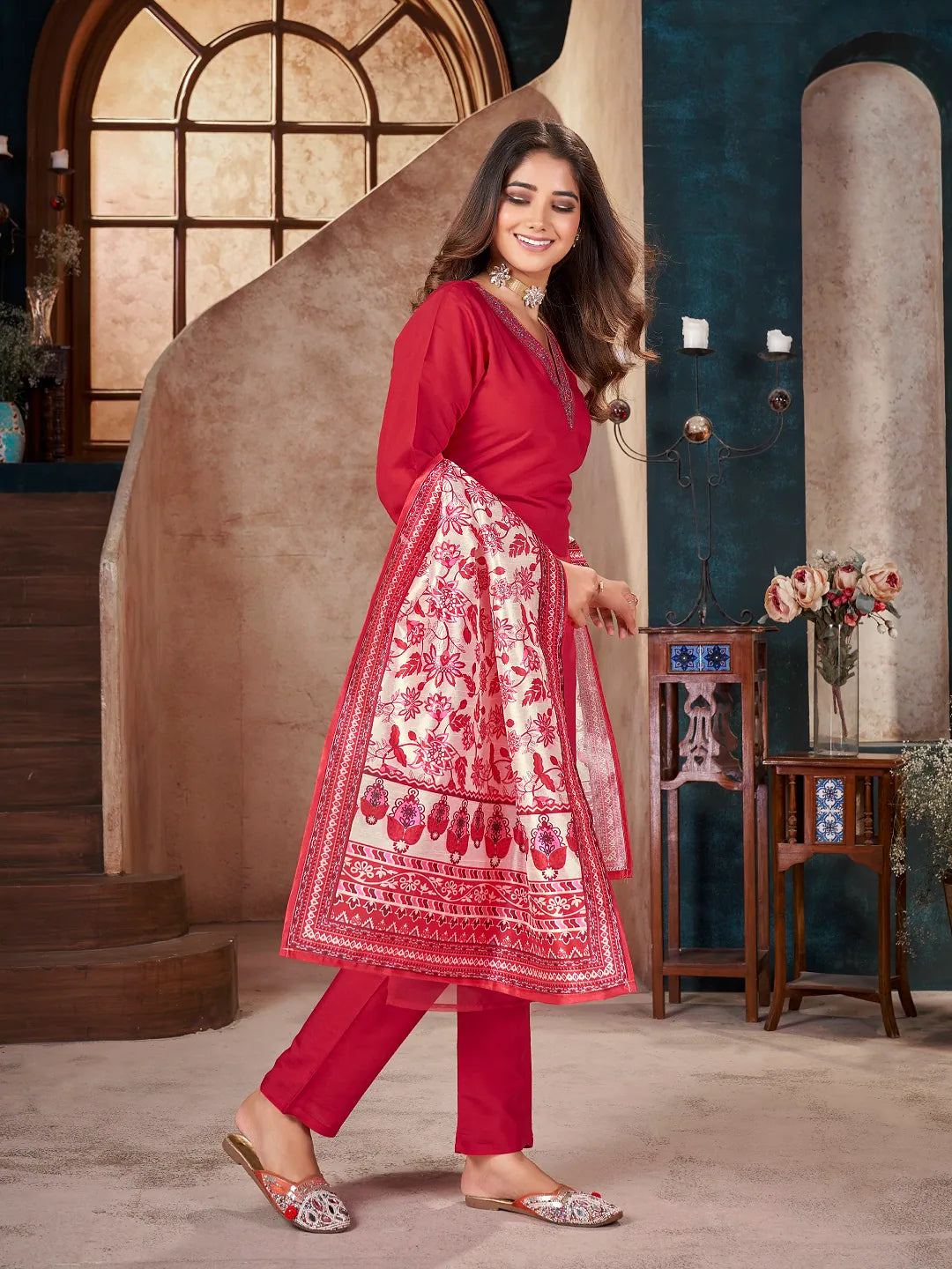 Red Embroidered Kurta Set with Dupatta | Women's Indian Kurta ...