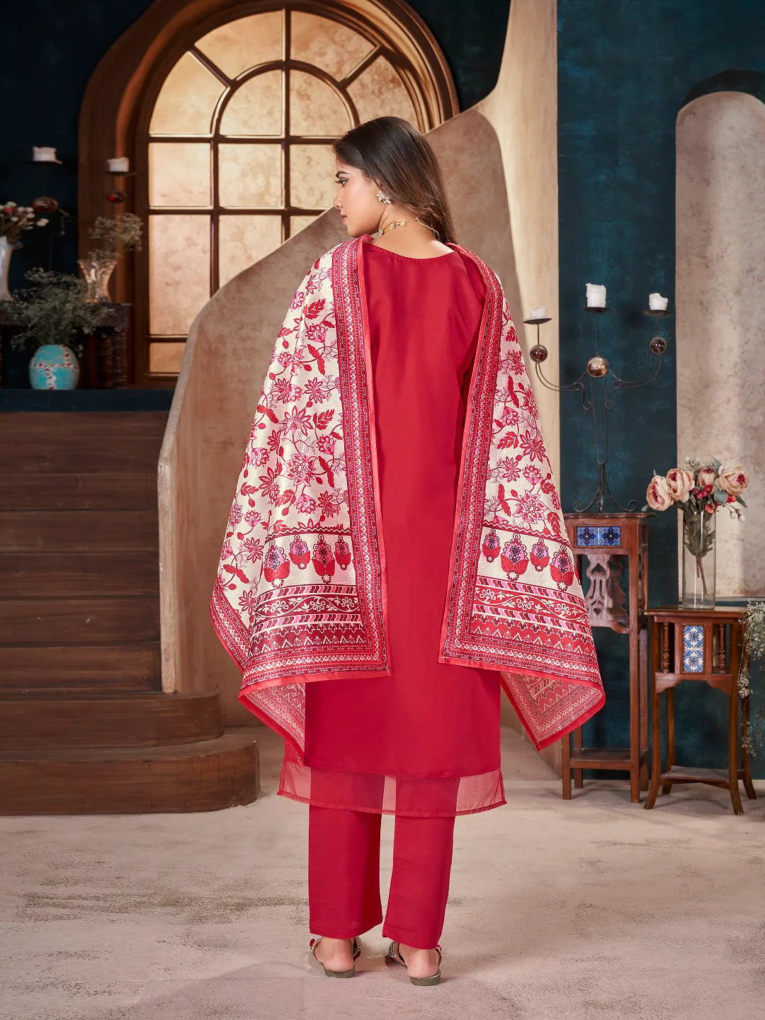 Red Embroidered Kurta Set with Dupatta | Women's Indian Kurta ...