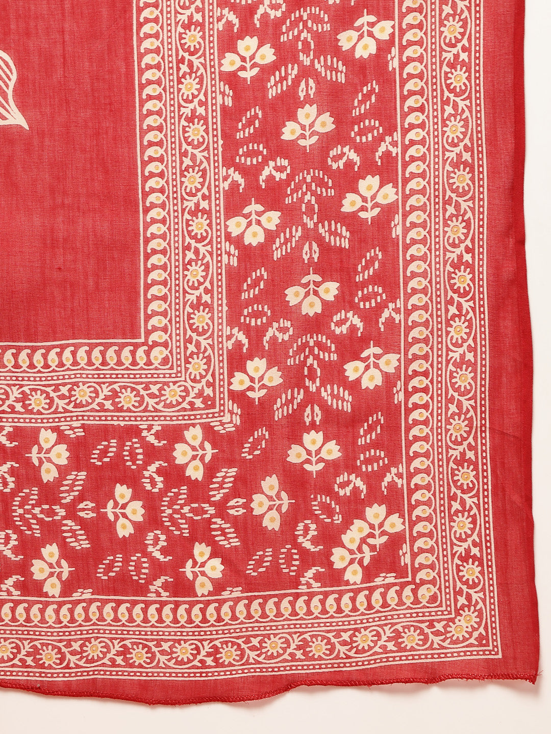 Women's Red Solid & Embroidered Cotton A-Line Kurta Pant Dupatta Set (