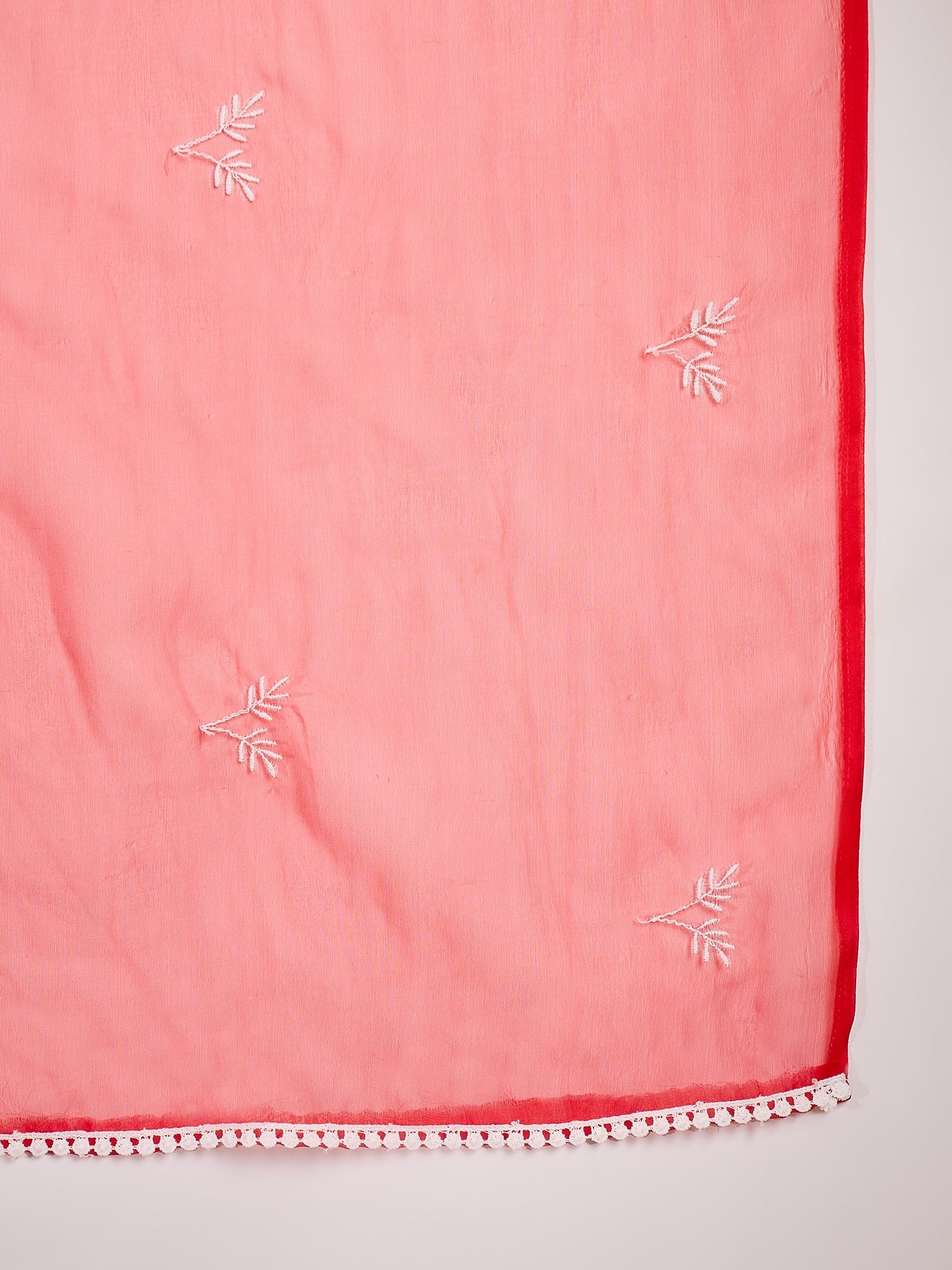 Women's Red Solid & Embroidered Organza Straight Kurta Pant Dupatta Se
