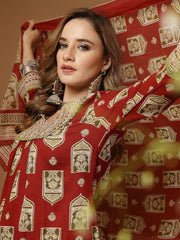 Stylum Women's Red Ajrakh Printed Cotton A-Line Kurta Palazzo Dupatta Set (KPDREDPULSE)