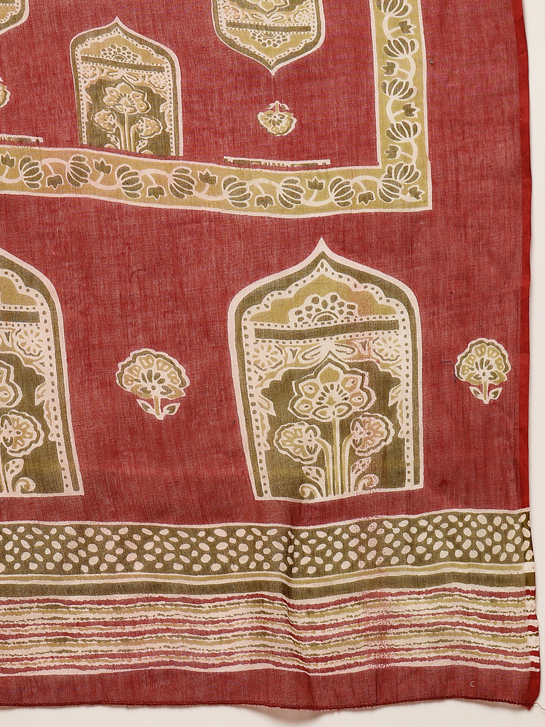 Women's Red Ajrakh Printed Cotton A-Line Kurta Palazzo Dupatta Set (KP