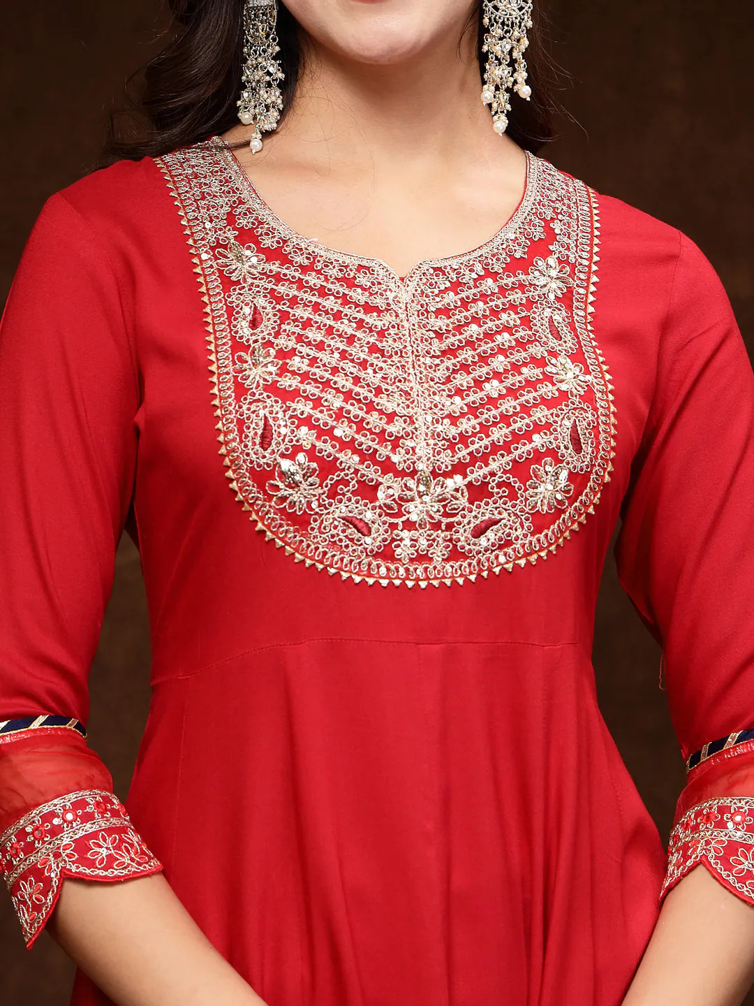 Red Embroidered Anarkali Kurta Set | Women's Indian Kurta Sets