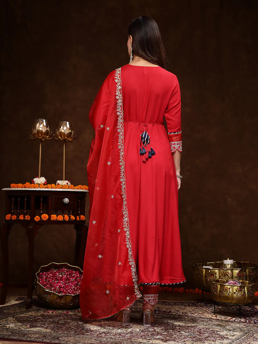 Red Embroidered Anarkali Kurta Set | Women's Indian Kurta Sets