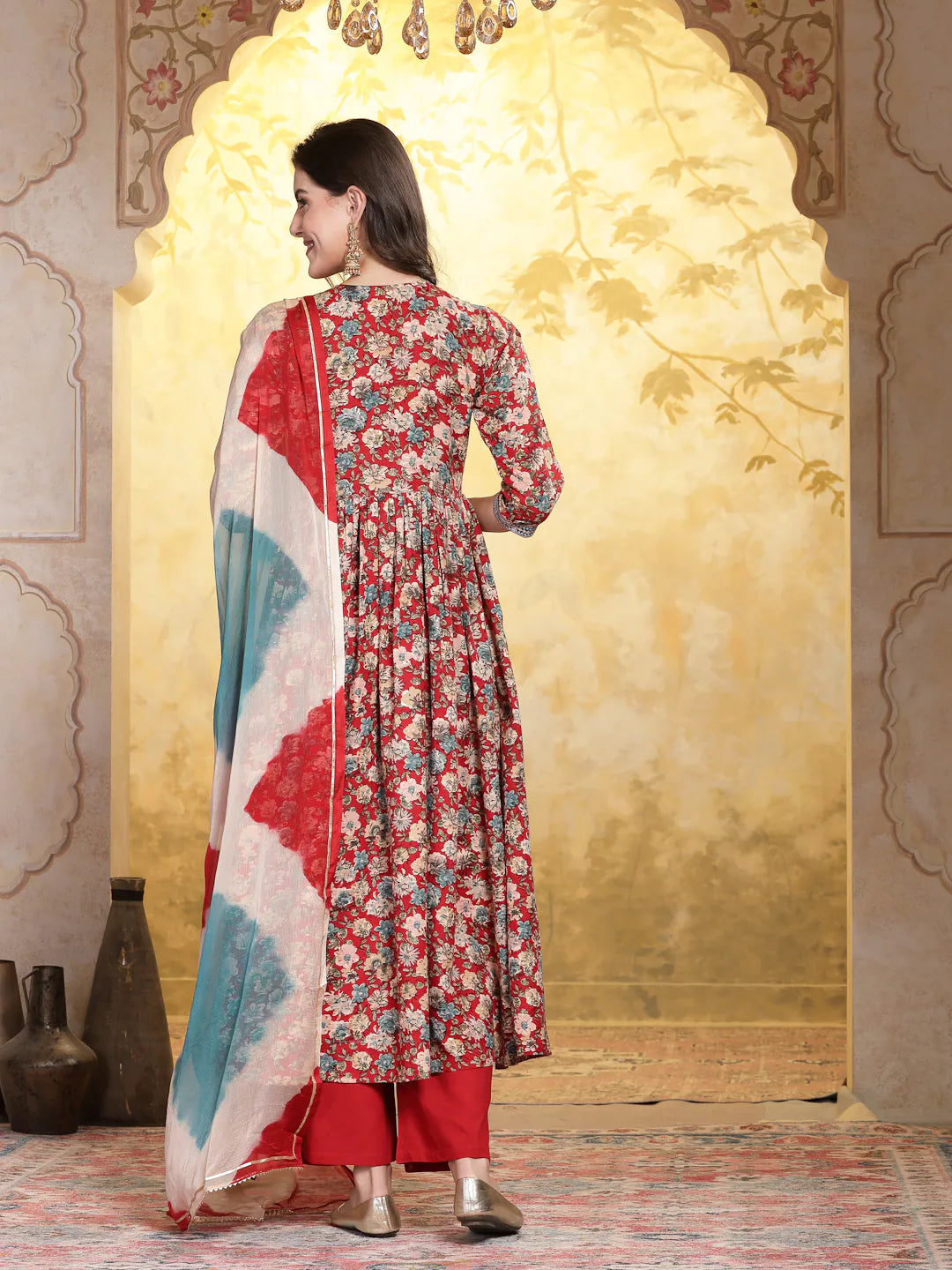 Red Floral Kurta Palazzo Set | Womenâ€™s Palazzo Sets Online