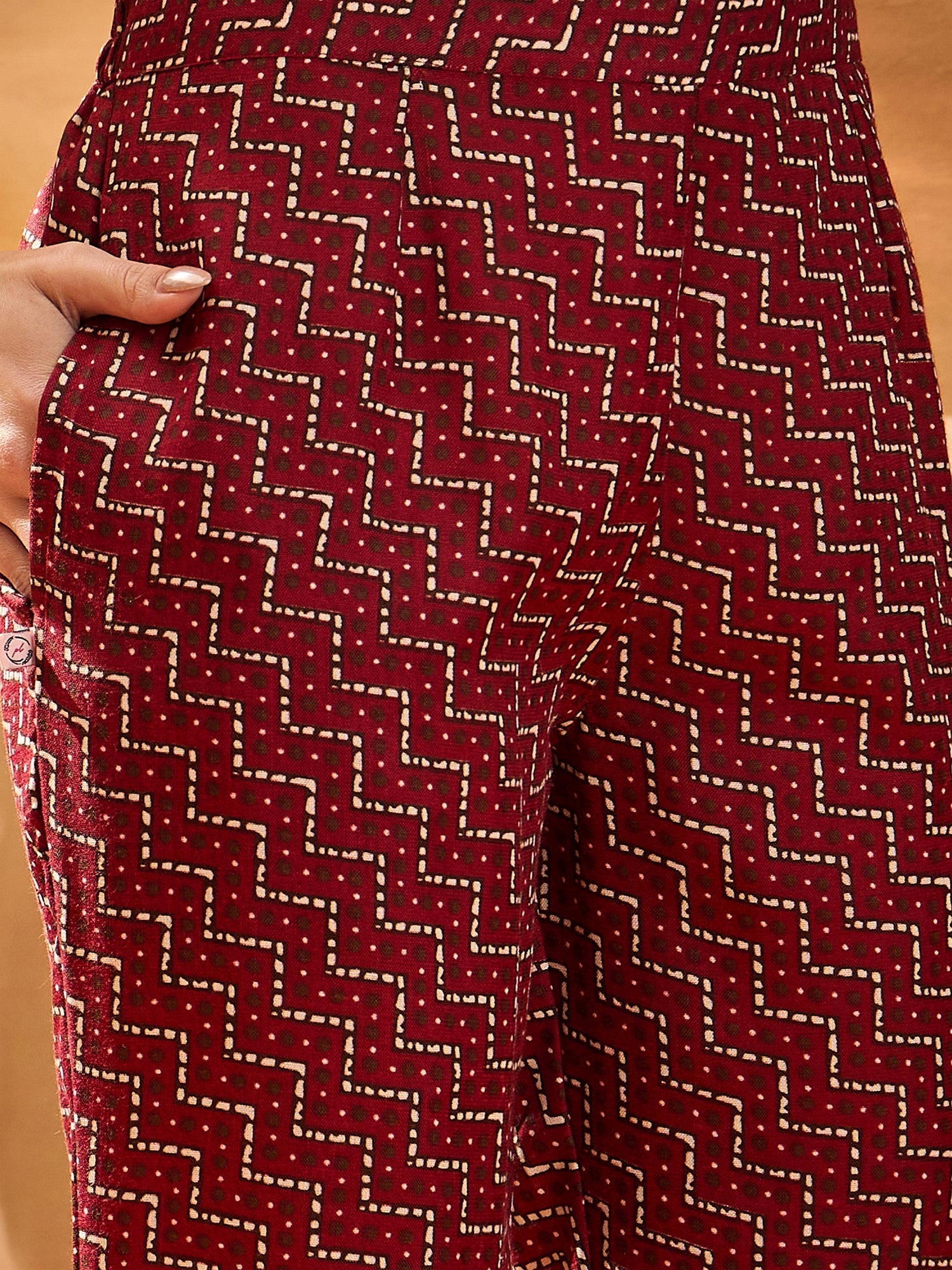 Women's Red Ethnic Printed Cotton Straight Kurta Pant Dupatta Set (KPD