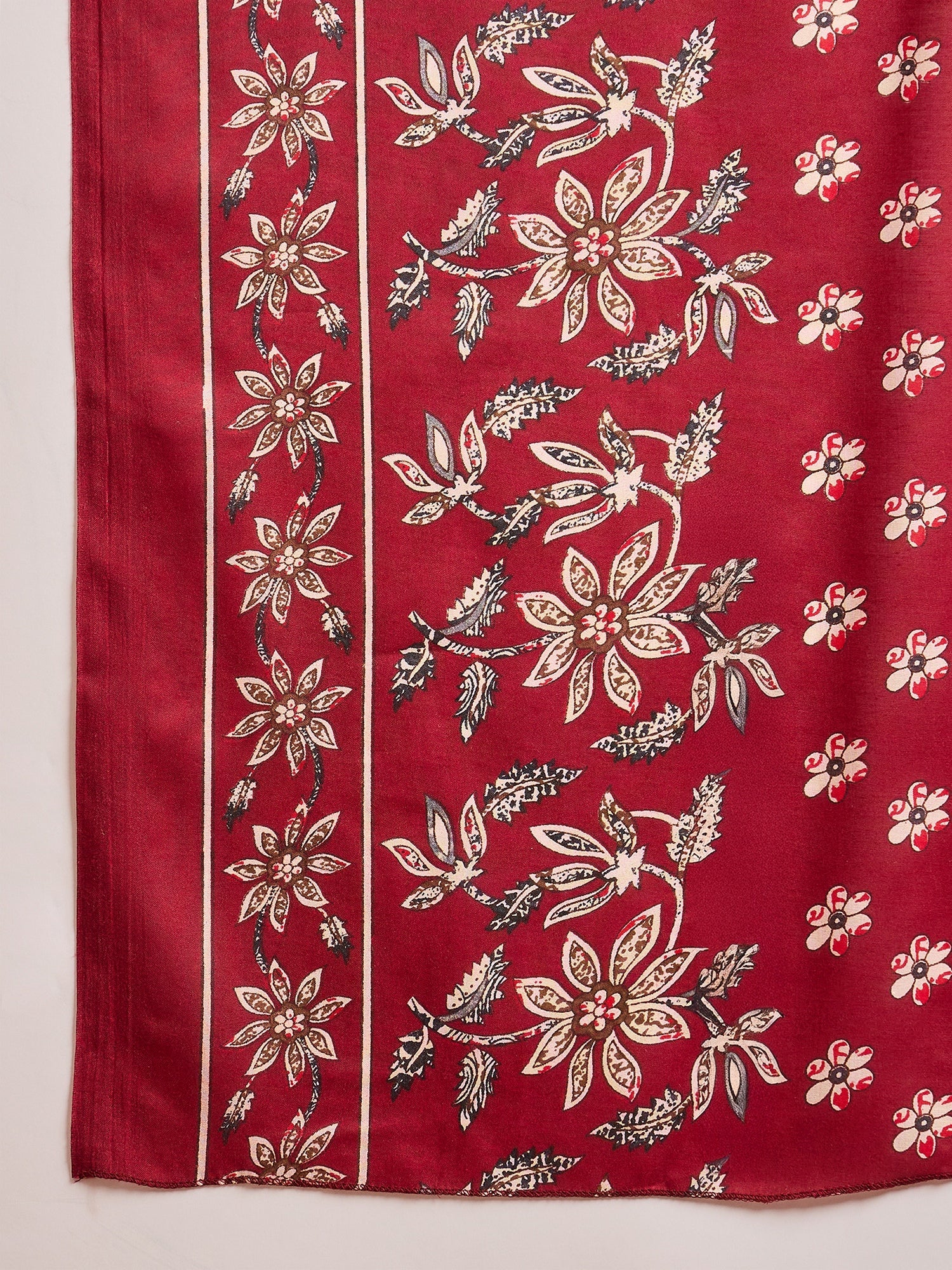 Women's Red Ethnic Printed Cotton Straight Kurta Pant Dupatta Set (KPD