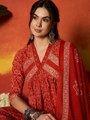 Stylum Women's Rust Printed Cotton Alia Kurta Pant Dupatta Set (KPDRUSTCHIRMI)