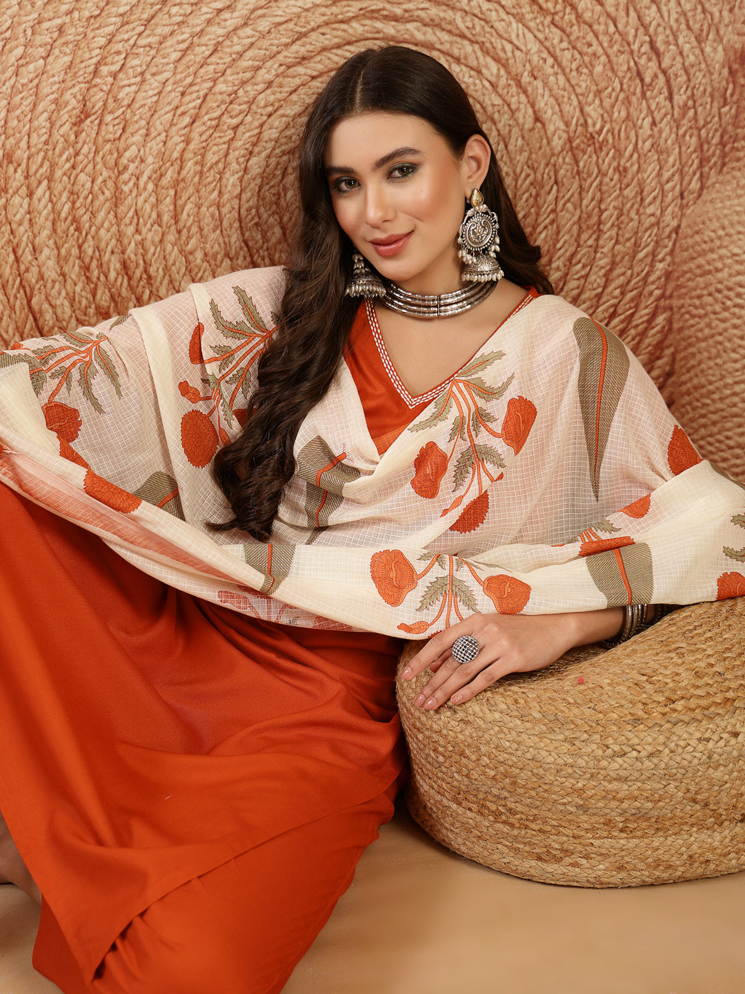 Women's Rust Solid Rayon Straight Kurta Pant Dupatta Set (KPDRUSTGOLIM