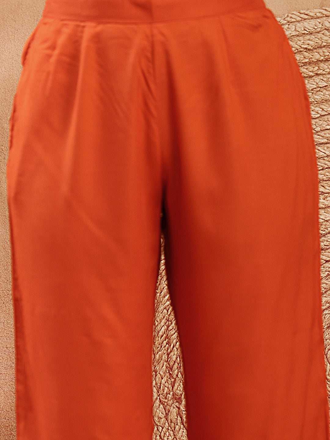 Women's Rust Solid Rayon Straight Kurta Pant Dupatta Set (KPDRUSTGOLIM