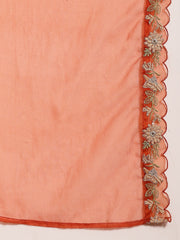 Stylum Women's Rust Solid & Embroidered Crepe A-Line Kurta Pant Dupatta Set (KPDRUSTJAMA)