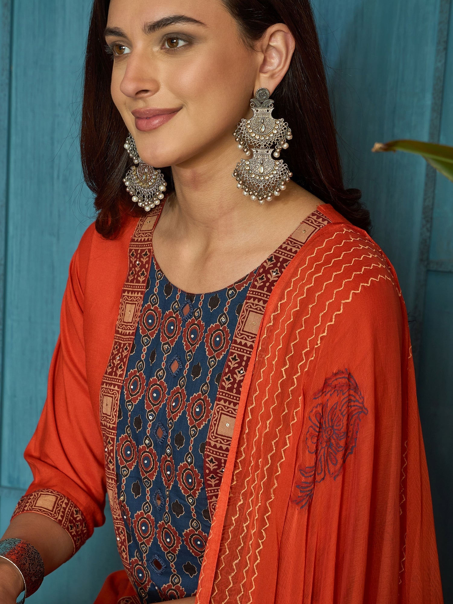 Women's Rust Solid Rayon A-Line Kurta Palazzo Dupatta Set (KPDRUSTKORA