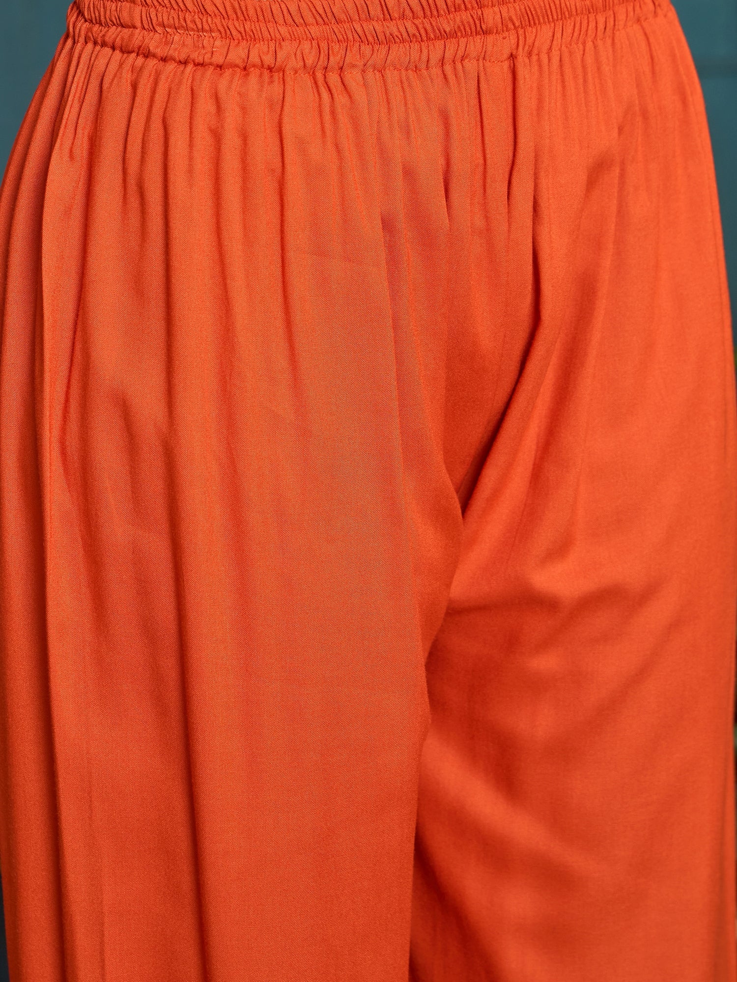 Women's Rust Solid Rayon A-Line Kurta Palazzo Dupatta Set (KPDRUSTKORA