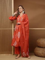 Stylum Women's Rust Floral Printed Rayon A-Line Kurta Pant Dupatta Set (KPDRUSTNUHA)