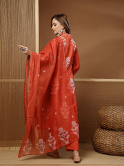 Stylum Women's Rust Floral Printed Rayon A-Line Kurta Pant Dupatta Set (KPDRUSTNUHA)