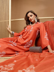 Stylum Women's Rust Floral Printed Rayon A-Line Kurta Pant Dupatta Set (KPDRUSTNUHA)