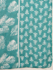 Stylum Women's Sea Green Printed Cotton Flared Kurta Pant Dupatta Set (KPDSKYDAKSHA)