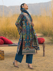 Stylum Women's Teal Ikat Printed Cotton Straight Kurta Pant Dupatta Set (KPDTEALAZOTRE)