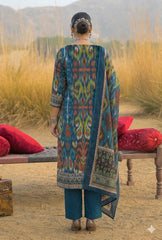 Stylum Women's Teal Ikat Printed Cotton Straight Kurta Pant Dupatta Set (KPDTEALAZOTRE)