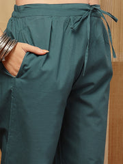Stylum Women's Teal Solid Cotton A-Line Kurta Pant Dupatta Set (KPDTEALLIFAFA)
