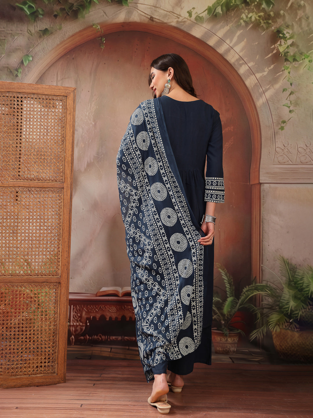 Women's Teal Solid Cotton A-Line Kurta Palazzo Dupatta Set (KPDTEALSNI