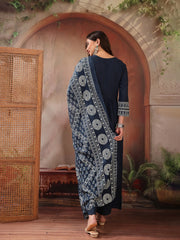 Stylum Women's Teal Solid Cotton A-Line Kurta Palazzo Dupatta Set (KPDTEALSNITCH)