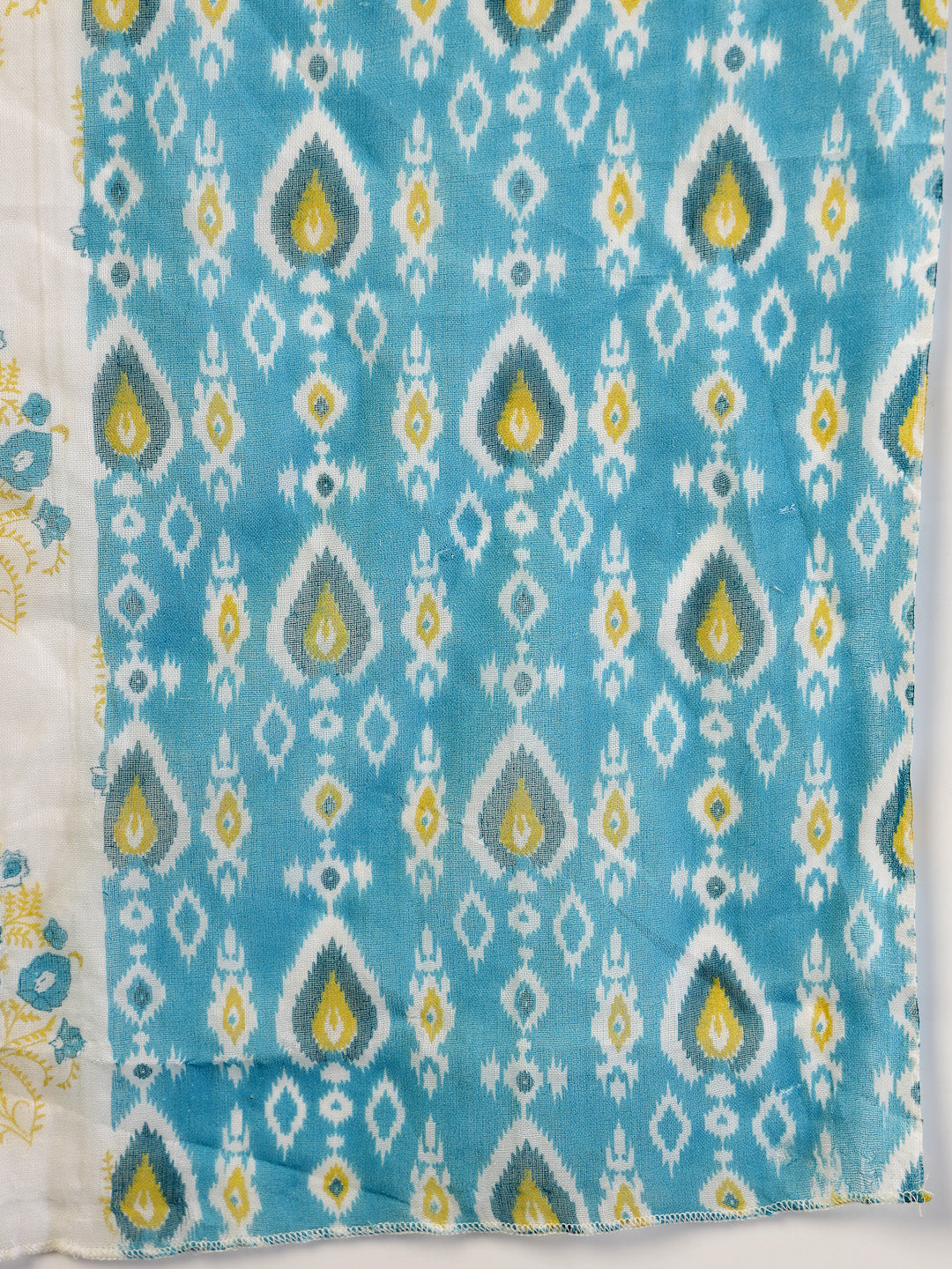 Women's Turquoise Floral Printed Cotton A-Line Kurta Pant Dupatta Set 