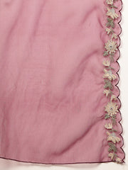 Stylum Women's Violet Solid & Embroidered Crepe A-Line Kurta Pant Dupatta Set (KPDVOILJAMA)