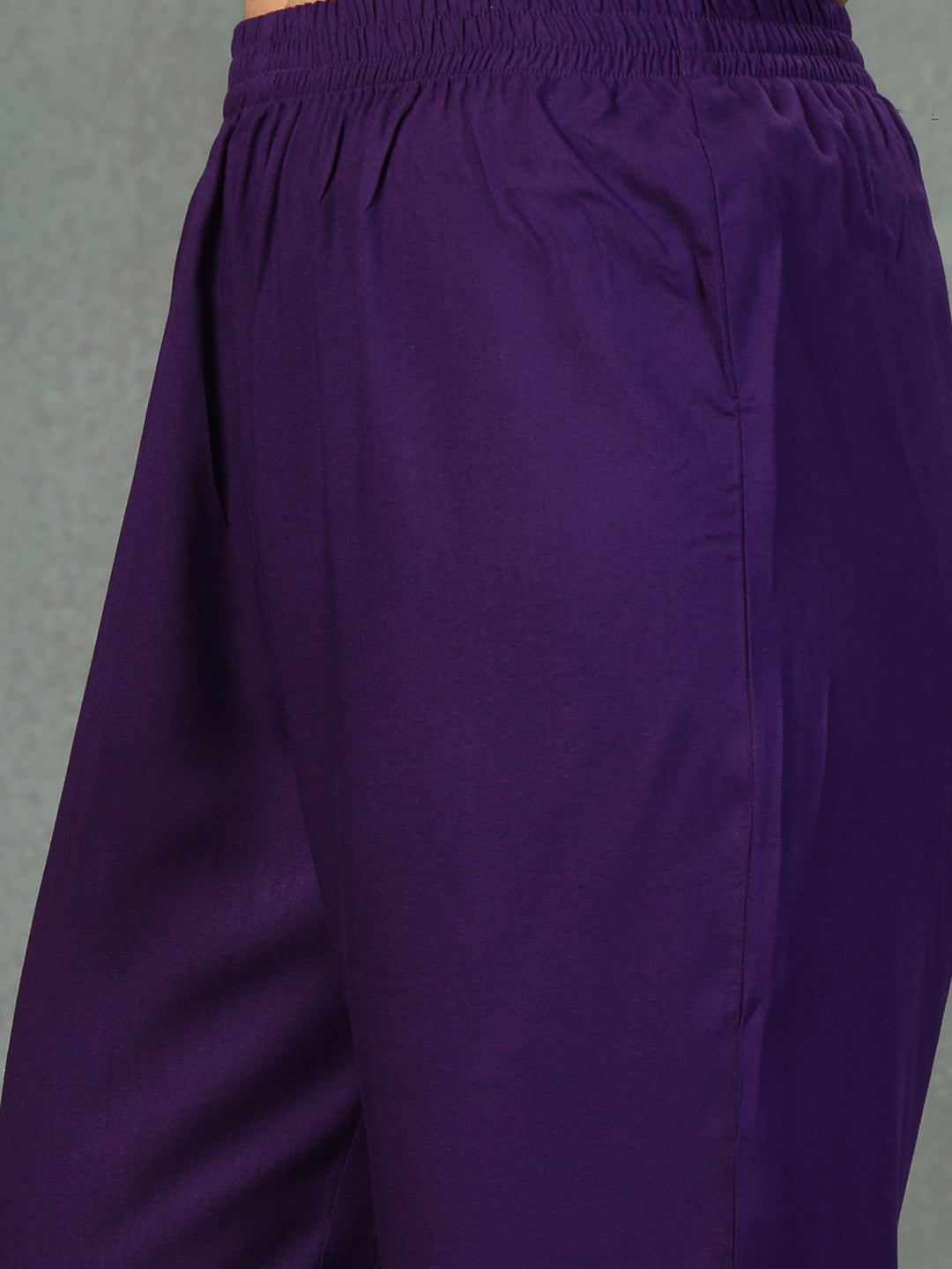 Women's Violet Floral Printed & Embroidered Rayon A-Line Kurta Pant Du