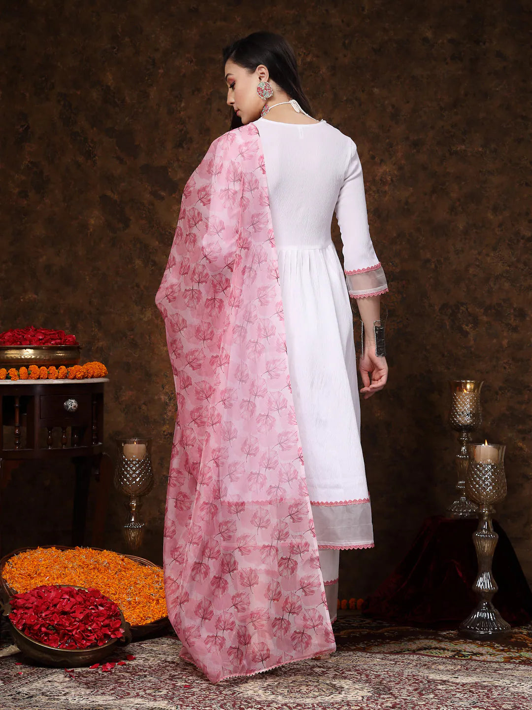 White Embroidered Kurta Set with Dupatta | Women's Indian Kurta