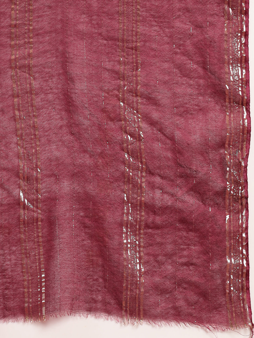 Women's Wine Woven Design & Embroidered Cotton Blend Straight Kurta Pa