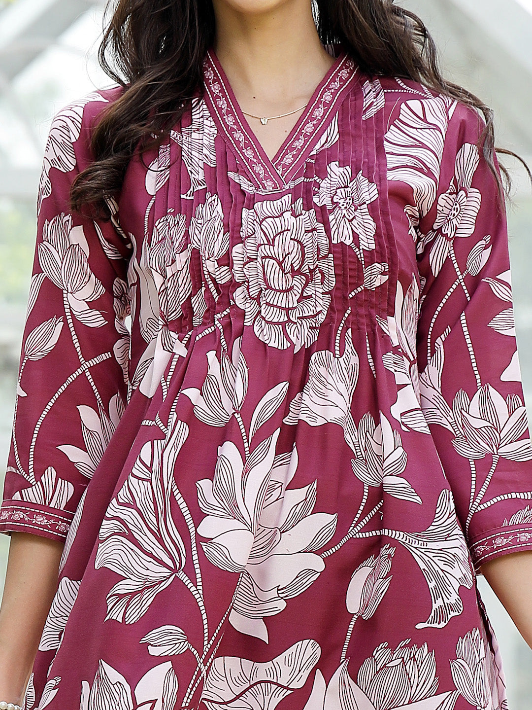 Women's Wine Floral Printed Rayon A-Line Kurta Pant Dupatta Set (KPDWI