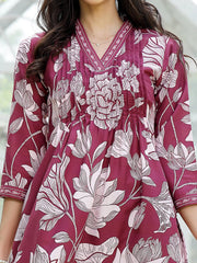 Stylum Women's Wine Floral Printed Rayon A-Line Kurta Pant Dupatta Set (KPDWINETEHRI)