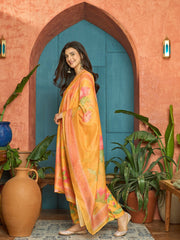 Stylum Women's Yellow Floral Printed Rayon Anarkali Kurta Pant Dupatta Set (KPDYELLOWEMOLI)