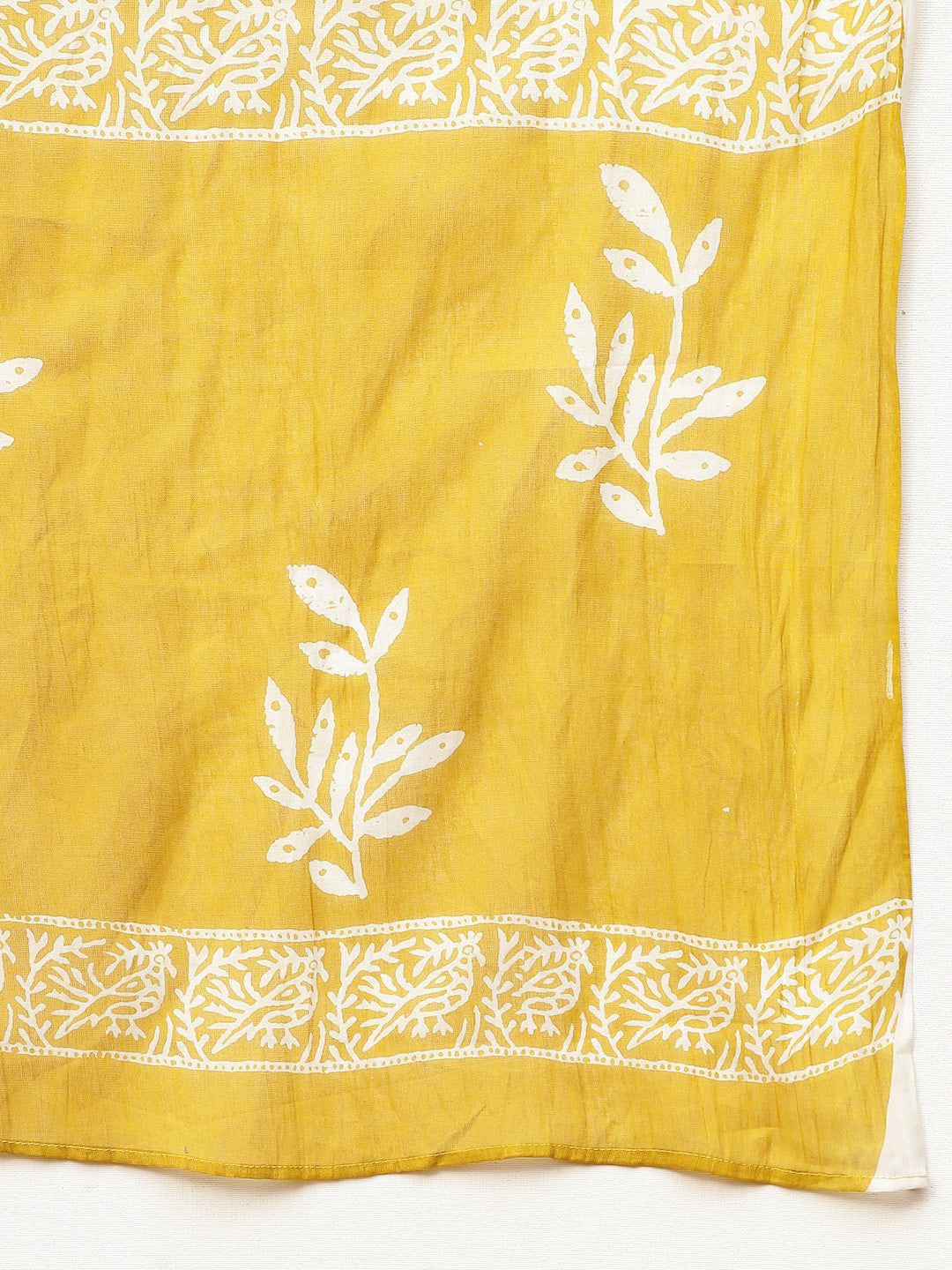 Women's Yellow Floral Printed Cotton Anarkali Kurta Pant Dupatta Set (