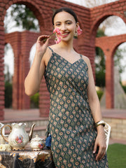 Stylum Women's Green Printed Cotton Straight Kurta Pant Set (KPGREENANNIE)