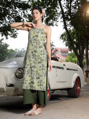 Stylum Women's Green Floral Printed Cotton Straight Kurta Palazzo Set (KPGREENCLOVER)