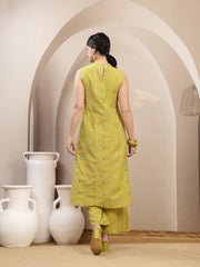 Stylum Women's Green Woven Design Kantha Cotton A-Line Kurta Palazzo Set (KPGREENLOKHA)