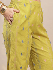 Stylum Women's Green Woven Design Kantha Cotton A-Line Kurta Palazzo Set (KPGREENLOKHA)
