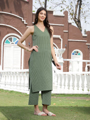 Stylum Women's Green Woven Design Cotton Straight Kurta Palazzo Set (KPGREENVICTORIA)