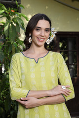 Stylum Women's Lime Green Woven Design Cotton Blend Straight Kurta Pant Set (KPLIMESHIMLA)