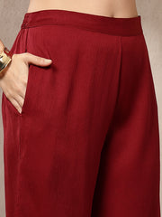 Stylum Women's Maroon Solid Crepe A-Line Kurta Pant Set (KPMAROONKOTA)