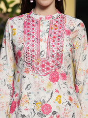 Stylum Women's White Floral Printed & Embroidered Rayon Straight Kurta Palazzo Set (KPMULTIKAYALI)
