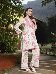 Stylum Women's White Floral Printed & Embroidered Rayon Straight Kurta Palazzo Set (KPMULTIKAYALI)