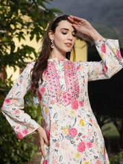 Stylum Women's White Floral Printed & Embroidered Rayon Straight Kurta Palazzo Set (KPMULTIKAYALI)