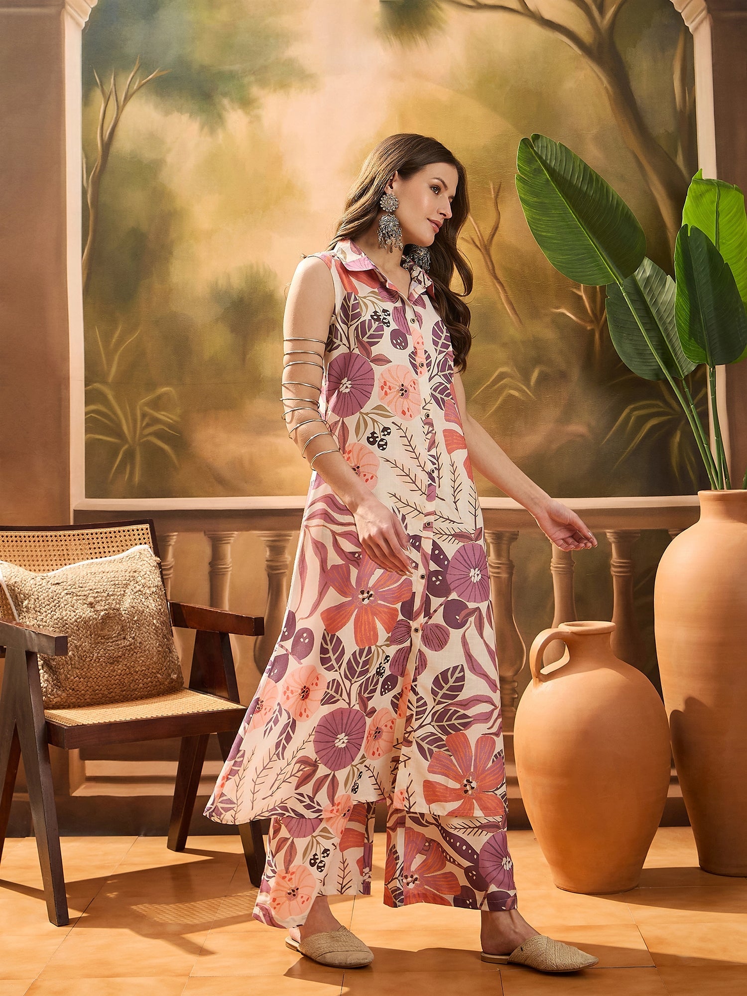 Women's Multicolor Floral Printed Cotton Blend Kurta Palazzo Set (KPMU