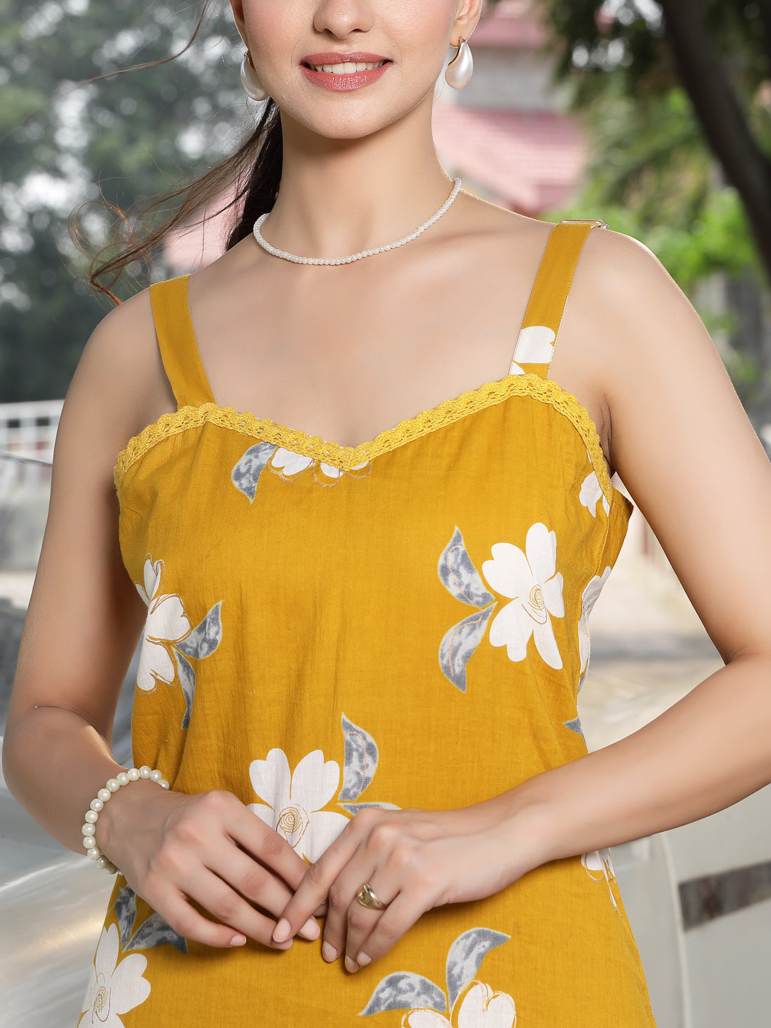 Women's Mustard Floral Printed Cotton Straight Kurta Palazzo Set (KPMU