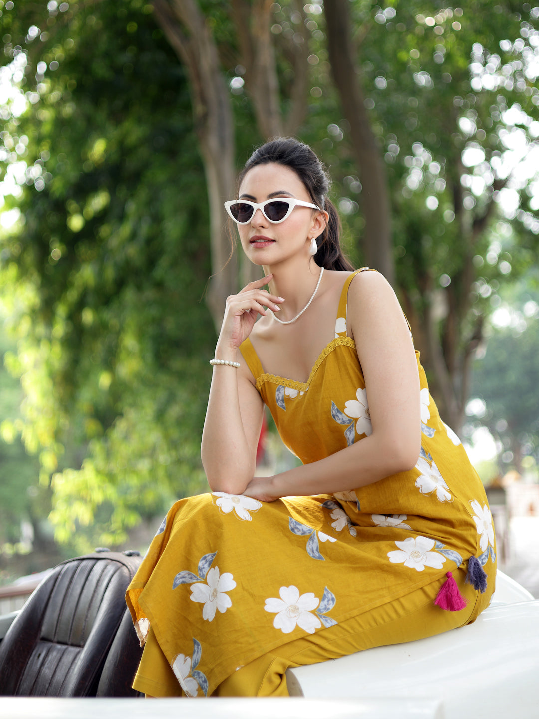 Women's Mustard Floral Printed Cotton Straight Kurta Palazzo Set (KPMU