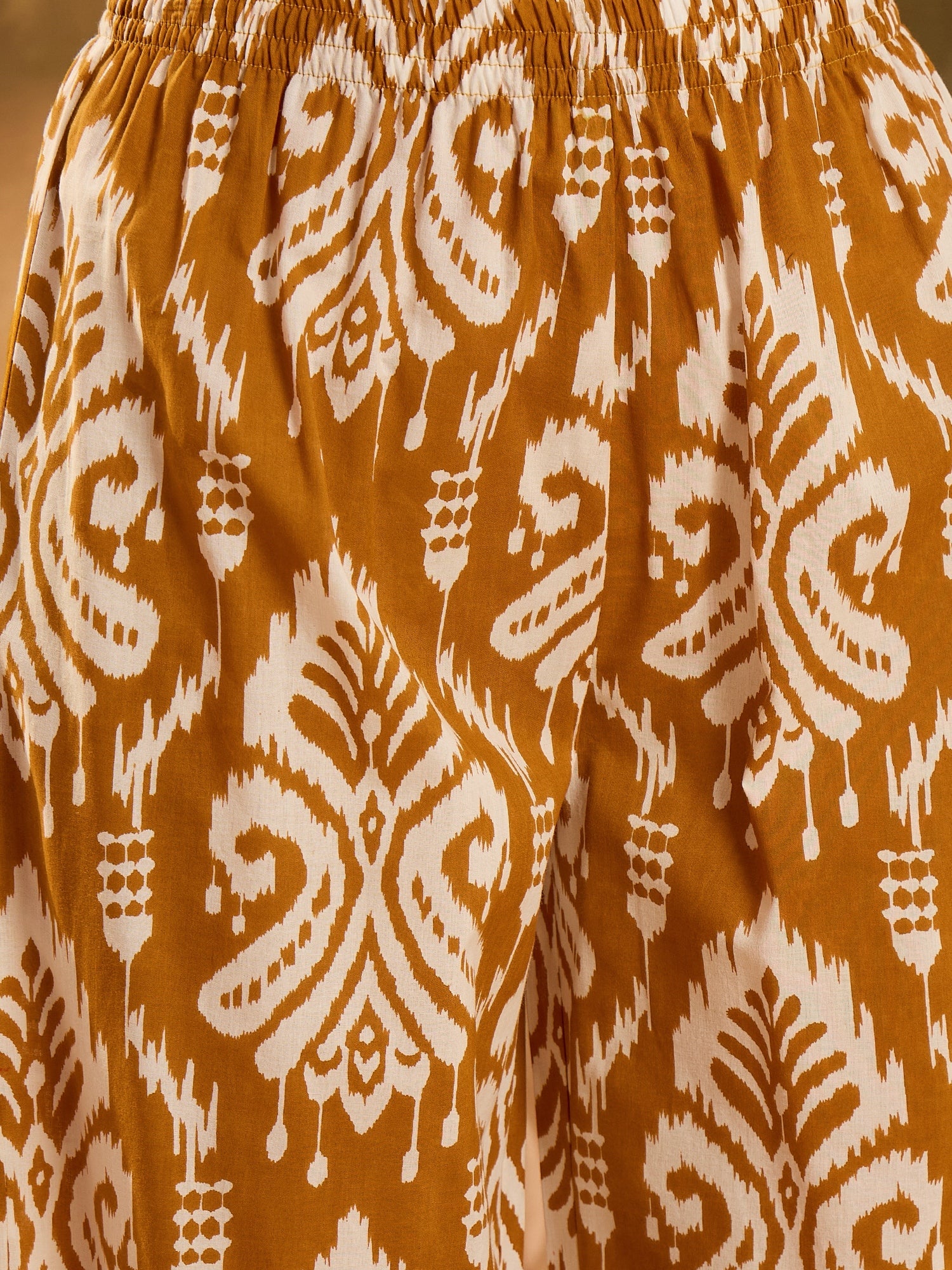 Women's Mustard Ikat Printed Cotton A-Line Kurta Pant Set (KPMUSTARDPO